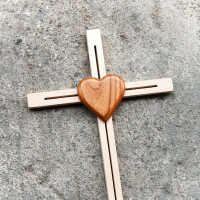 Light Wooden Wall Cross with Heart