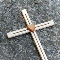 Light Wooden Wall Cross with Heart