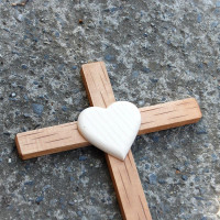 Medium Wooden Wall Cross with Heart