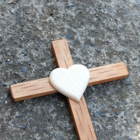 Medium Wooden Wall Cross with Heart