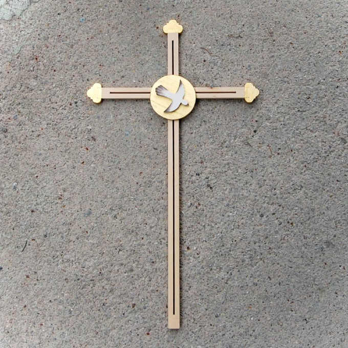 Wooden Wall Cross with Golden Dove