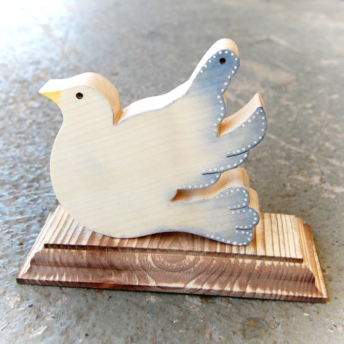 Wooden Dove Decoration on stand - painted