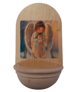 Drevená svätenička s anjelom a mačiatkom