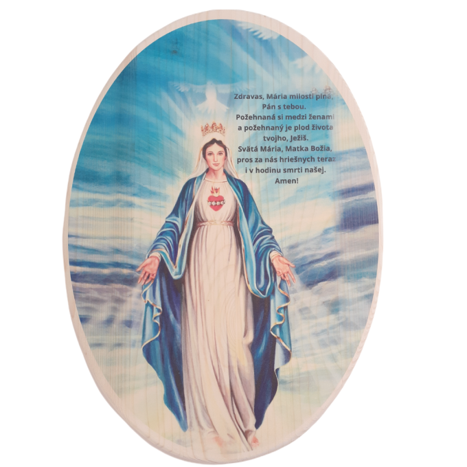 Virgin Mary with prayer wooden picture