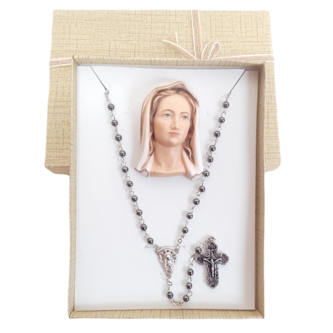 Darčeková sada reliéf Panny Márie a čierny ruženec