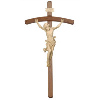 Wooden dark cross curved with Corpus Leonardo