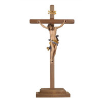 Wooden straight cross on piedestal with Corpus Leonardo