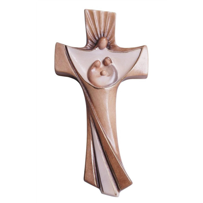 Modern wooden cross of Holy Family
