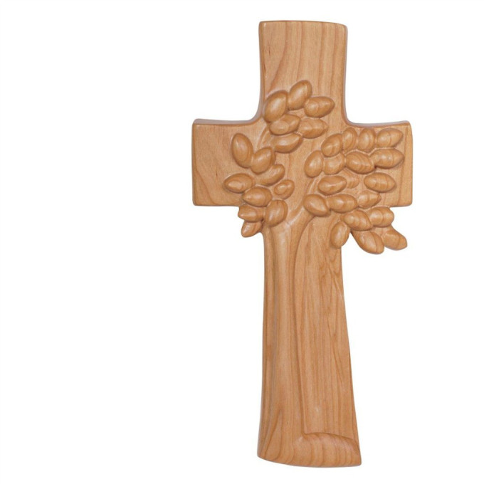 Modern wooden cross Tree of life cherry wood