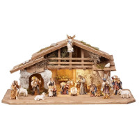 Wooden Alpine stable Rainell with lighting  and 16 figurines