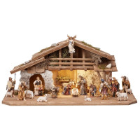 Wooden Alpine stable Rainell with lighting and 19 figurines
