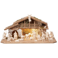 Wooden Alpine stable Rainell with lighting and 19 figurines