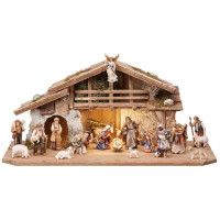 Alpine Mahlknecht Nativity set with light and 19 figures