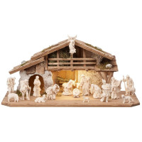 Alpine Mahlknecht Nativity set with light and 19 figures