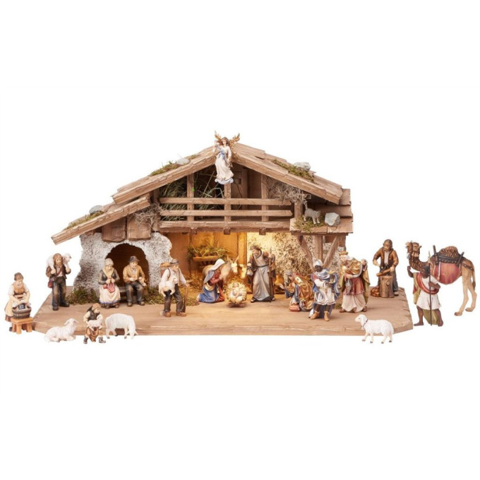 Alpine Mahlknecht Nativity set with light and 24 figures