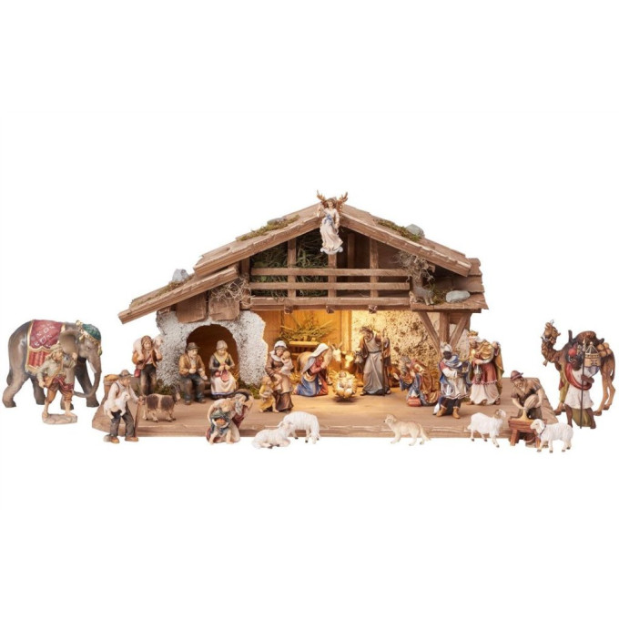 Alpine Mahlknecht Nativity set with light and 29 figures