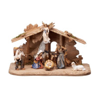 MA Nativity set with Tyrolean stable and 9 figures