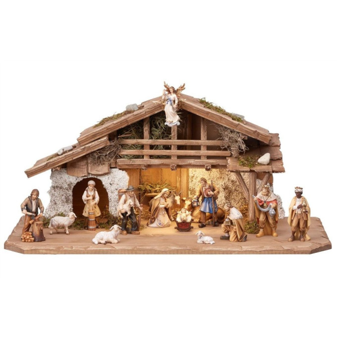 Alpine nativity scene Heimatland with light 16 figures and stable