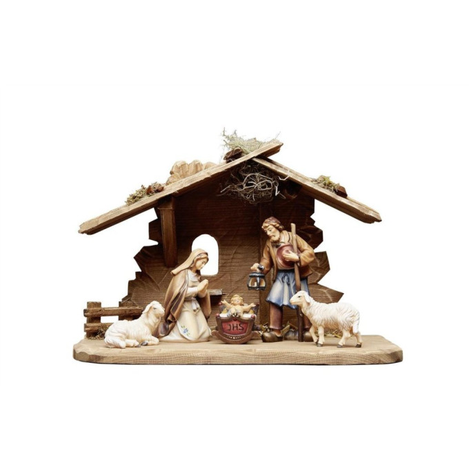Nativity scene HE with 6 figures and Tyrolean stable for the Holy Family