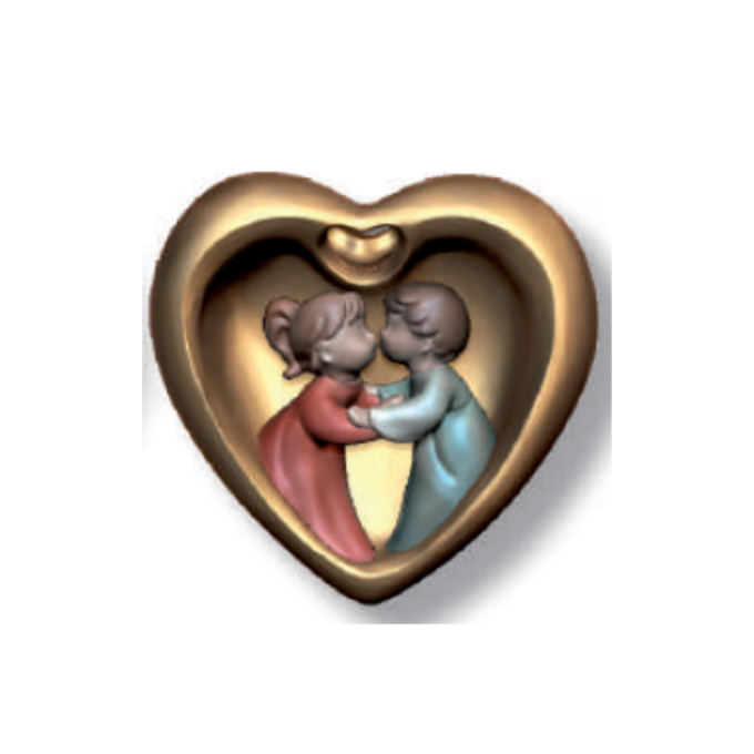 Wooden relief of kissing children