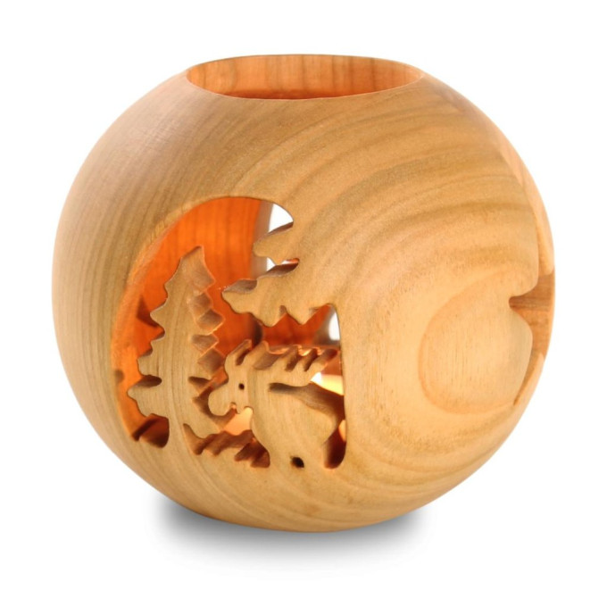 Wooden Tea light holder with Reindeer
