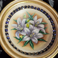 Wooden bowl with lily Heliotrope