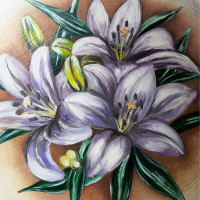 Wooden bowl with lily Heliotrope