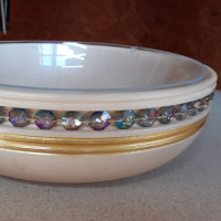 Wooden bowl with crystal Vitrail Green