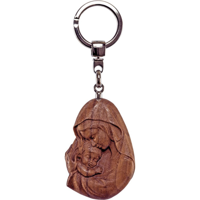 Keyring Virgin Mary with child walnut wood