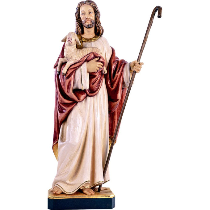 Jesus the Good Shepherd with stick from lime wood