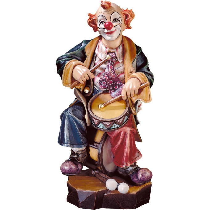 Clown drummer wooden statue