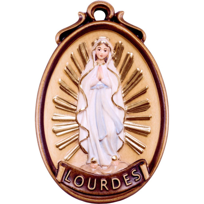Wooden medallion of the Virgin Mary of Lourdes
