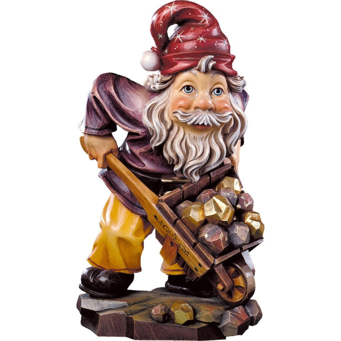 Gnome gold digger wooden statue from lime wood