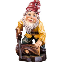 Gnome woodcutter wooden statue from lime wood