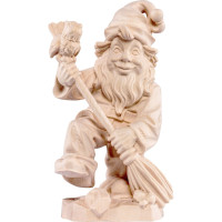 Gnome with a broom wooden statue from lime wood