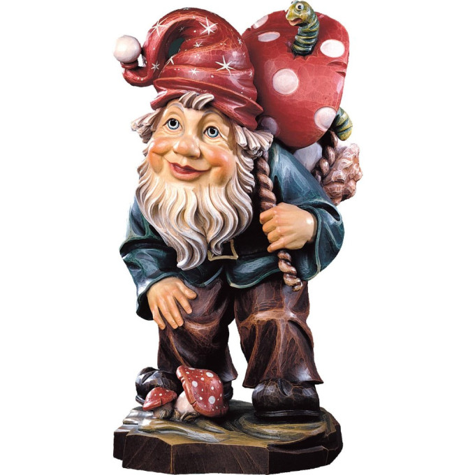 Gnome mushroom-picker wooden statue