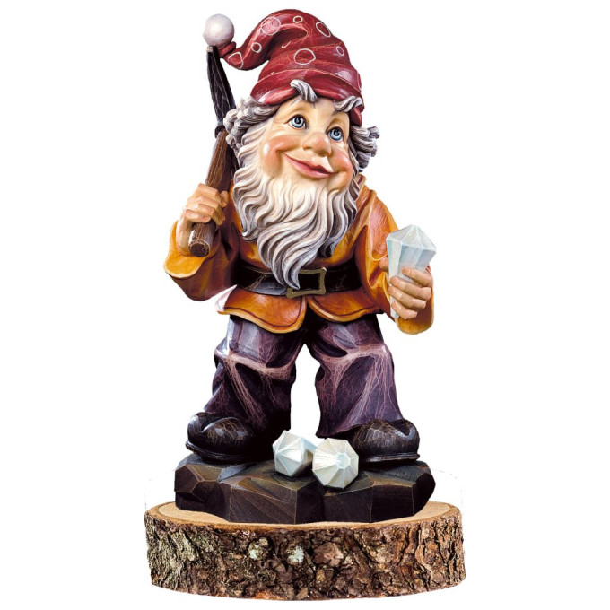 Gnome diamont digger on a wooden pedestal