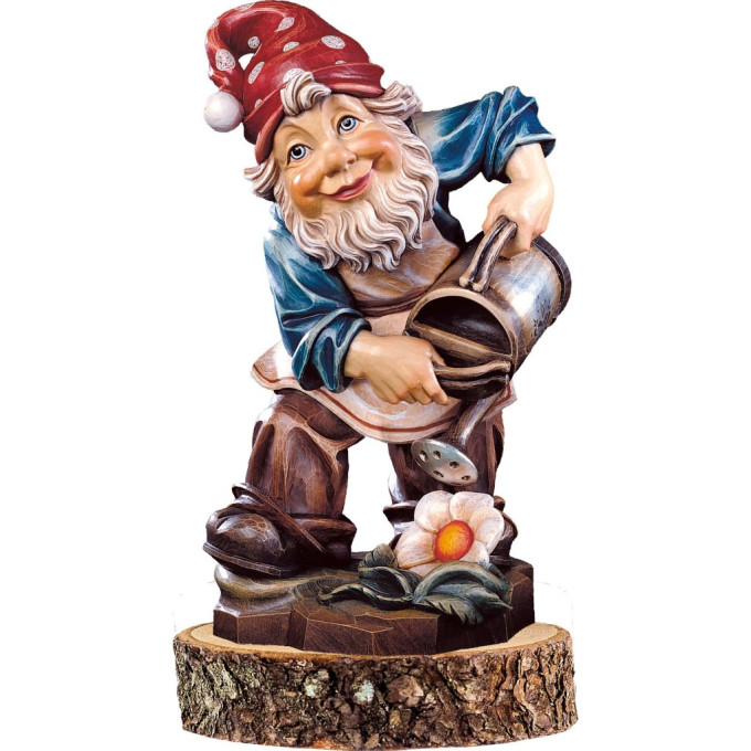 Trpaslík záhradník na drevenom podstavci