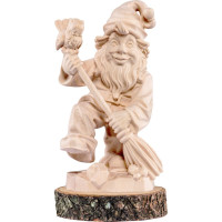 Gnome with a broom  wooden pedestal