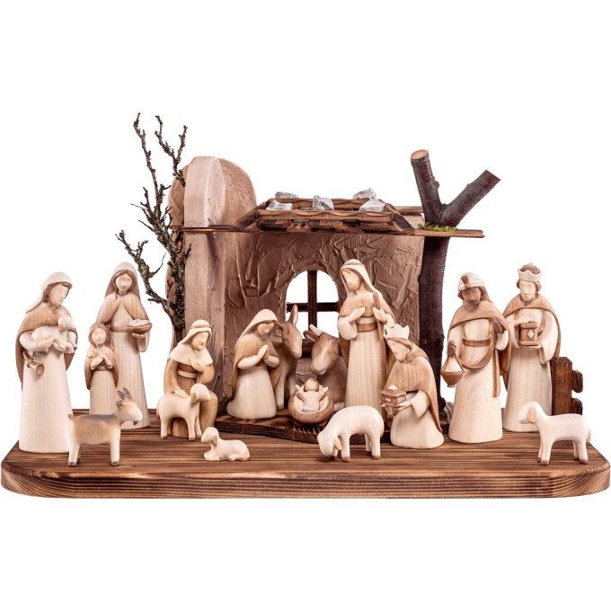 Wooden nativity scene Fides traditional with 17 figures