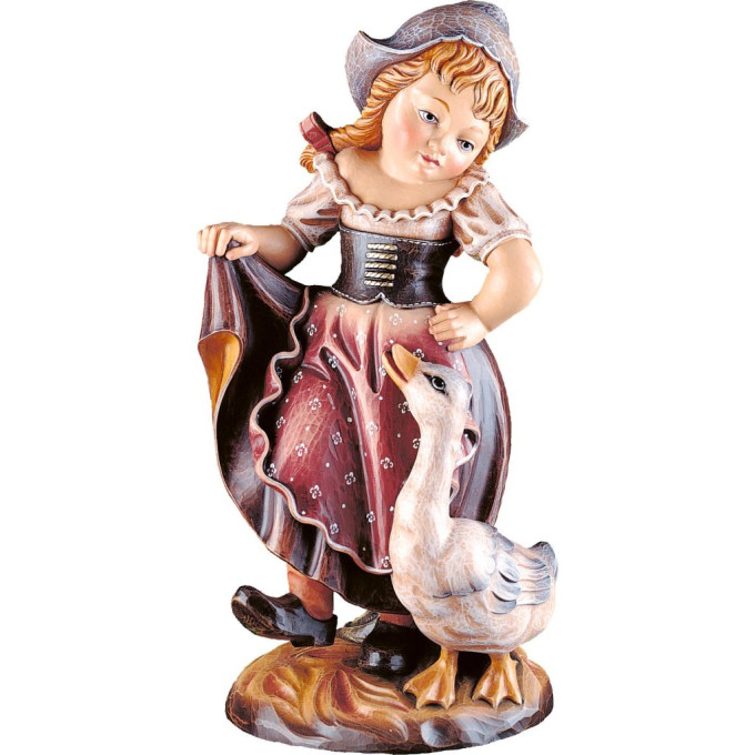 Dievčatko s husou drevená soška