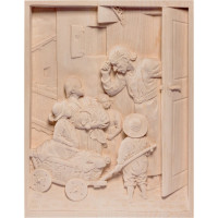 Drevený reliéf " U veterinára"