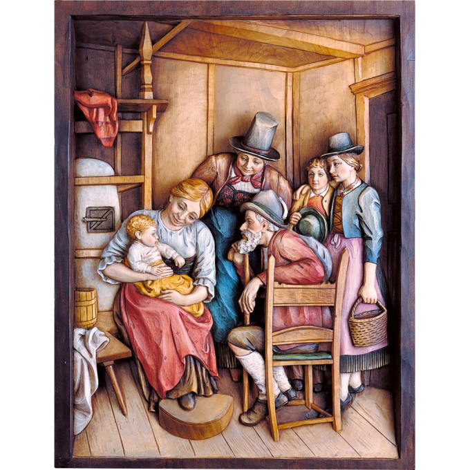 Wooden relief "At the old parents"
