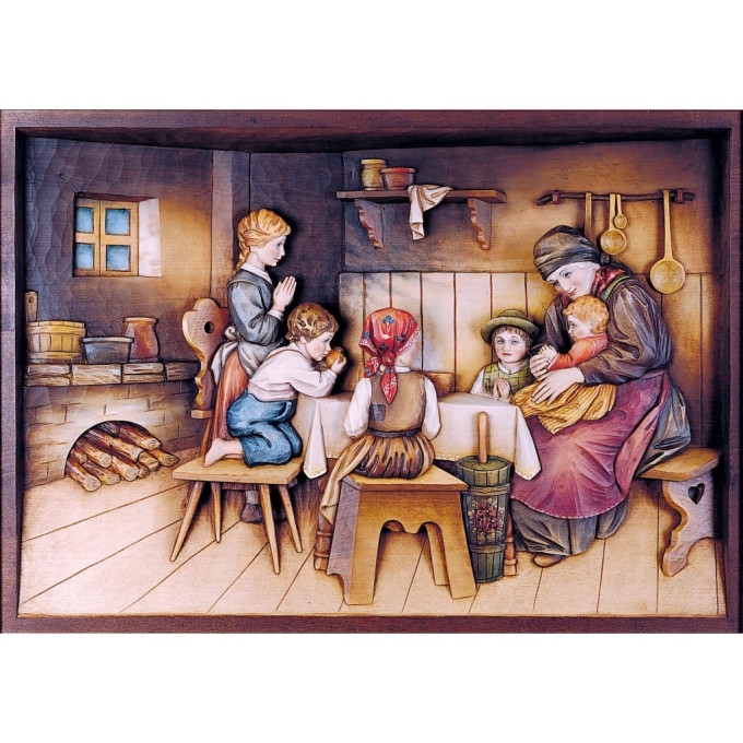 Wooden relief "Praying family"