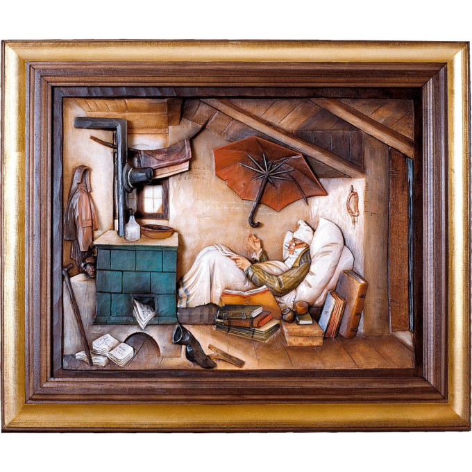 Wooden picture "The poor poet" Spitzweg
