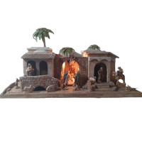 Drevený betlehem orientálny so svetlom a 19 figúrkami