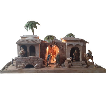 Drevený betlehem orientálny so svetlom a 19 figúrkami