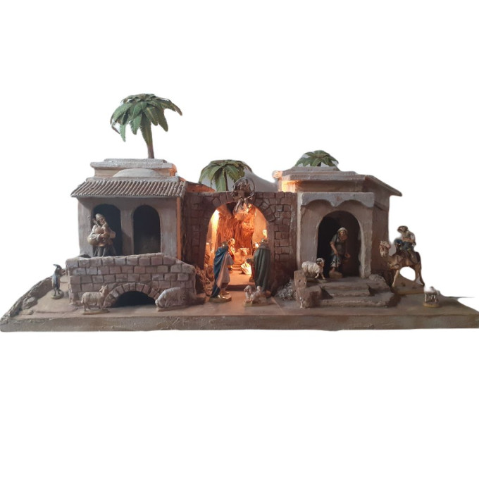 Drevený betlehem orientálny so svetlom a 19 figúrkami