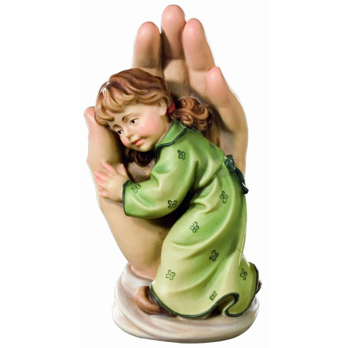Little girl in protective hand