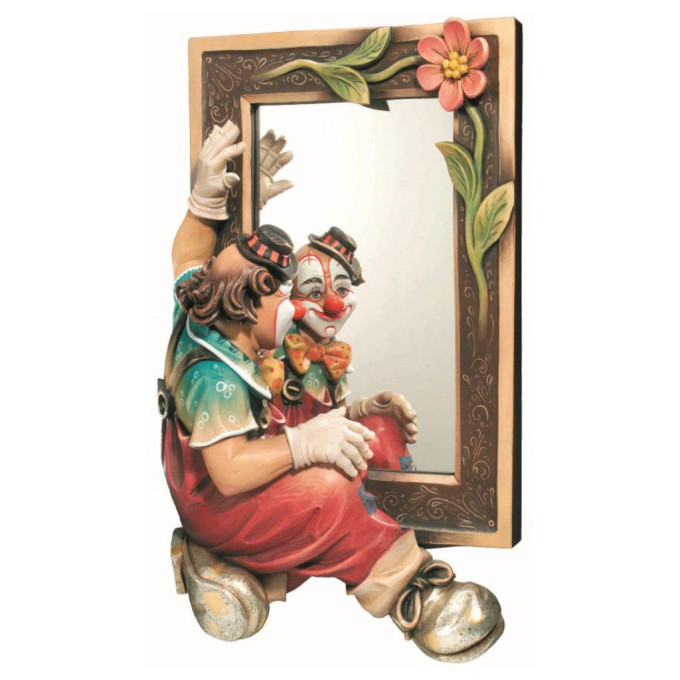 Mirror with a clown on the left